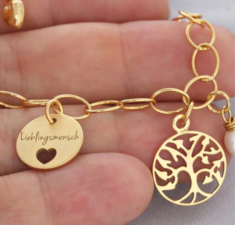 Women's bracelet engraving gold bracelet tree of life gift godmother mom charm bracelet gold name bracelet BFF jewelry text bracelet birth image 3