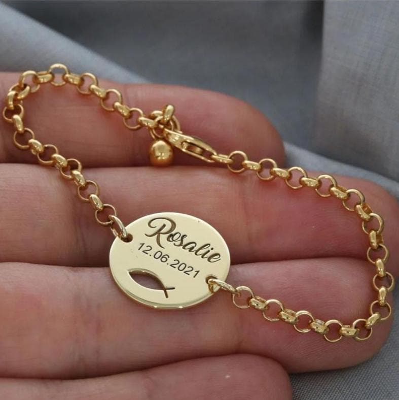 TAUFARMBAND MIT GRAVUR UND GESCHENK SCHACHTEL, KOMMUNION, SCHMUCK SCHA