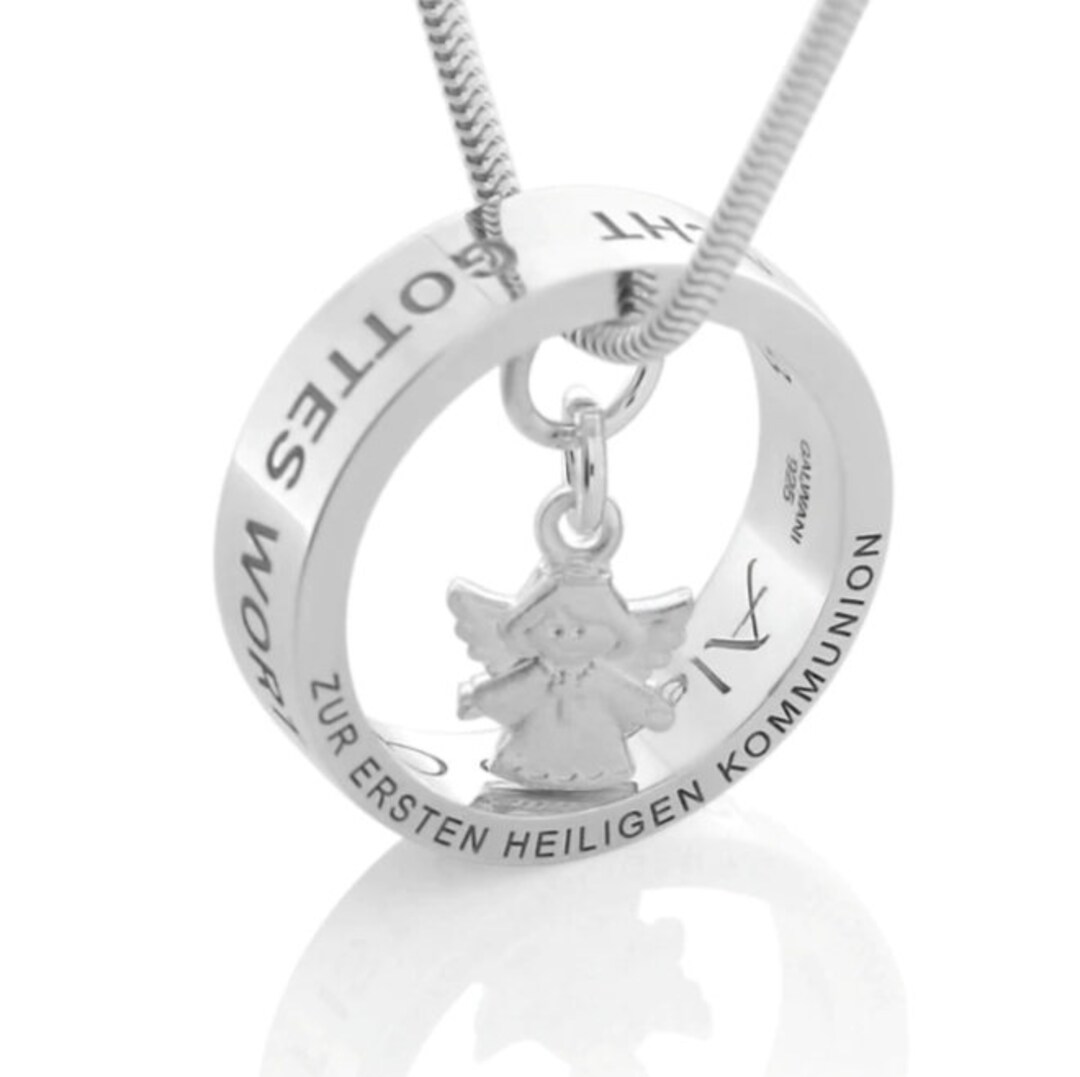 Baptismal Ring 925 Sterling Silver, Angel Pendant Small, Engraved Name ...