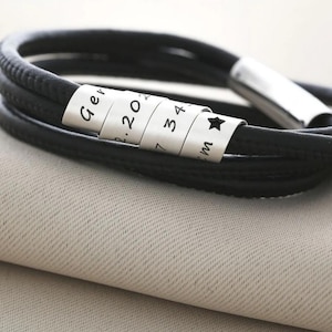 Men&#39;s Bracelet Engraved Leather Bracelet Man Gray Men&#39;s Jewelry Gift Dad Man Wedding Anniversary Boyfriend Men&#39;s Bracelet Personalized