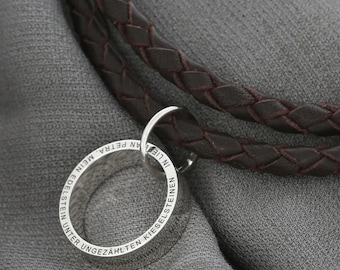 Lederkette 4mm Gravurschmuck Herren Lederschmuck personalisiert Ringanhänger Silber 925 Silberring mit Gravur Männerkette Geschenk Papa