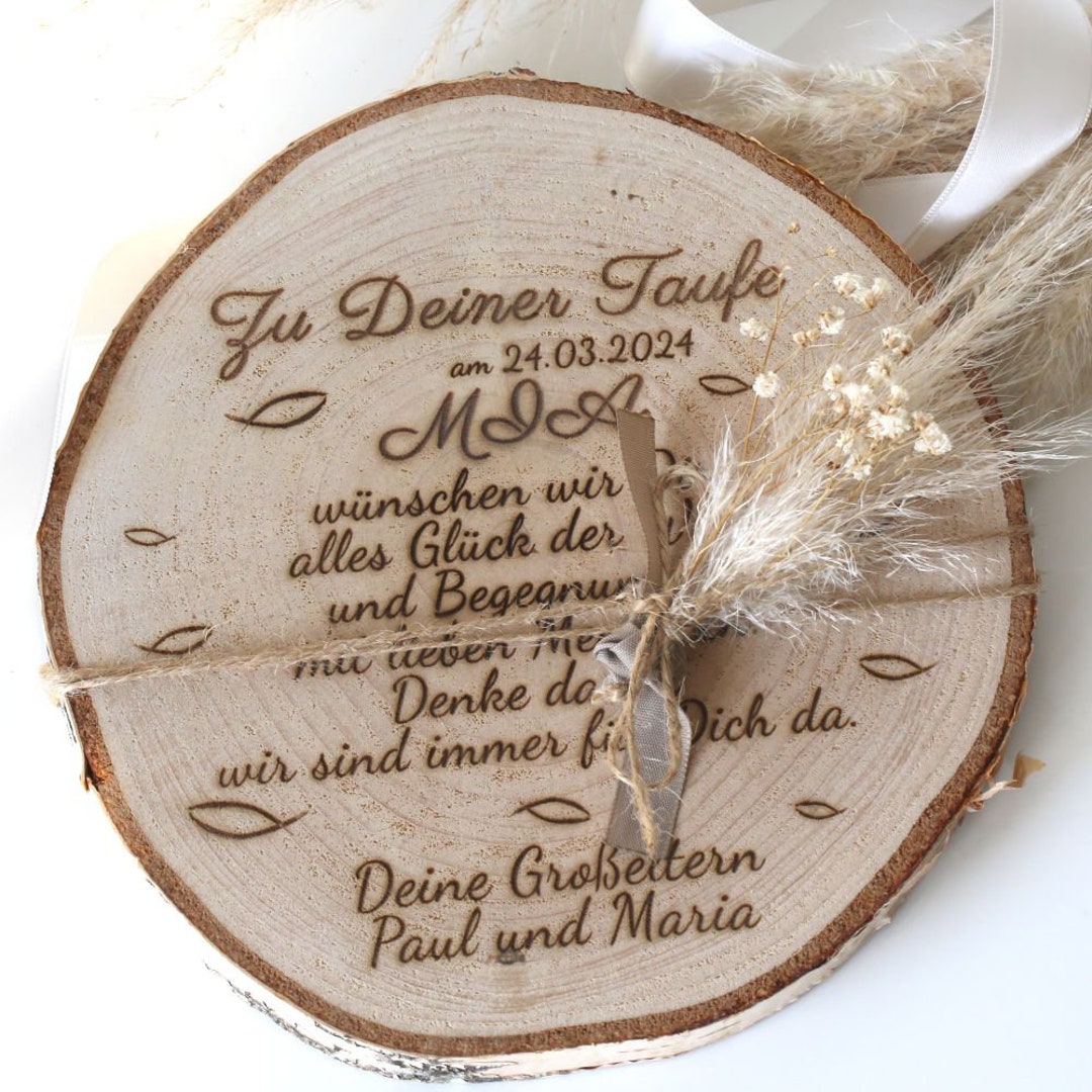 Geschenkidee zur Taufe mit Taufspruch Gravur Taufdatum Tauffisch