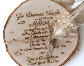 Geschenkidee zur Taufe mit Taufspruch Gravur Taufdatum Tauffisch Baumscheibe Taufgeschenk Taufpaten Taufkarte Holz Spruch personalisiert