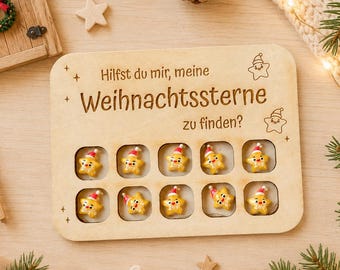 Wichtel oder Elf Streich "Sternen-Suchspiel" | Wichtelstreich zu Weihnachten | Wichtelzubehör fürs Wichtelhaus aus Holz