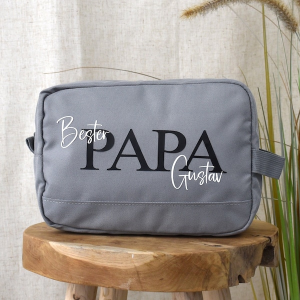 großer Kulturbeutel personalisiert für den besten Papa mit Namen | Kosmetiktasche für den Mann | Geburtstagsgeschenk Papa | Geschenk