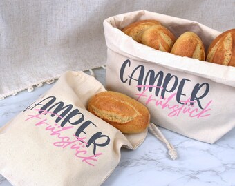 Brotkorb und Brötchenbeutel Set aus Baumwolle | personalisierter und nachhaltig | "Camper Frühstück"