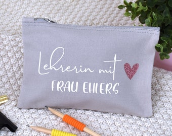 Canvas pencil case | "Teacher with a heart" | Personalized with name | Farewell gift idea | Teacher farewell gift | Gift