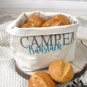Cotton bread basket | personalized and sustainable bread basket | "Camper Breakfast" | Swirl font
