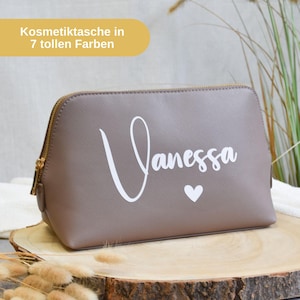 personalisierte Kosmetiktasche für Frauen | Geburtstagsgeschenk | Schminktasche für die Frau | Kulturbeutel im Leder-Look | Name mit Herz