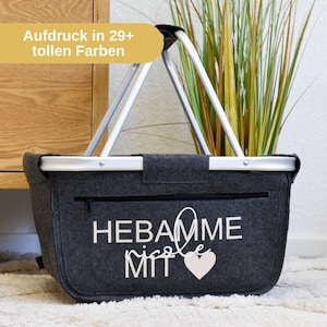 Geschenk Hebamme mit Herz und Namen | Einkaufskorb aus Filz personalisiert | Geschenkidee zum Abschied | Filzkorb Abschiedsgeschenk