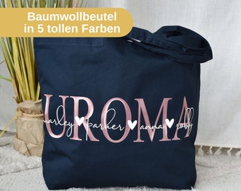 großer Baumwollbeutel - Uroma mit den Namen der Enkelkinder | personalisiertes Geschenk der Enkel | Geschenkidee Shopper Tasche