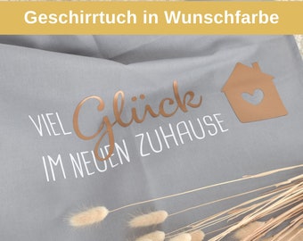 Geschirrtuch personalisiert | Geschenkidee zum Einzug | Geschirrhandtuch Einzugsgeschenk | "Viel Glück in neuen Zuhause"