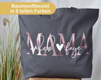 großer Baumwollbeutel - MAMA mit den Namen der Kinder | personalisiertes Geschenk zum Geburtstag | Geschenkidee Shopper Tasche