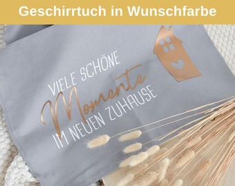 Geschirrtuch personalisiert | Geschenkidee zum Einzug | Geschirrhandtuch Einzugsgeschenk | "Viele schöne Momente im neuen Zuhause"