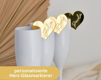 personalized glass marker for the JGA "Heart" | Glass marker with name for the hen party for women