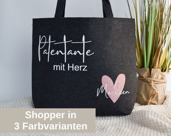 personalisierter Shopper aus Filz | Patentante mit Herz und Namen | Tasche Filzshopper | Geschenkidee Paten fragen