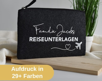 Tasche für Reiseunterlagen mit dem Familiennamen "Flugzeug" | Dokumententasche aus Filz | Reisedokumente