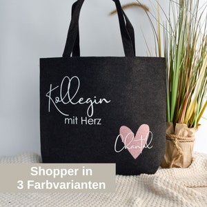 personalisierte Shopper aus Filz | Kollegin mit Herz und dem Namen | Geschenk für die beste Kollegin Geburtstag