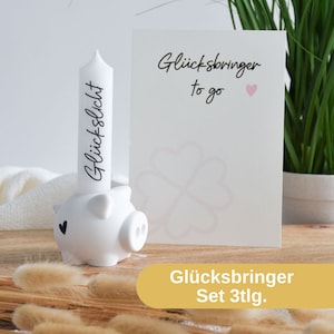 Glücksbringer to go - Glücksschwein mit Glückslicht | kleines Geschenk Set 3tlg. | Glück verschenken | Geschenkidee mit Kerze