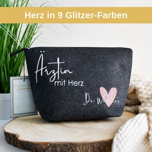 personalized bag made of felt | Doctor with heart and name | Glitter | Thank you very much