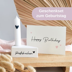 Tortenstück Kuchen zum Geburtstag "Pustekuchen" | Kerzenständer Geburtstagsgeschenk mit Karte | kleines Geschenk - Geburtstagskerze