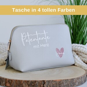 personalisierter Kosmetiktasche als Geschenk Leder | Patentante mit Herz und Namen | Tasche | Geschenkidee Paten fragen