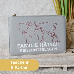 Tasche für Reiseunterlagen mit dem Familiennamen "Landkarte" | Dokumententasche im Leder-Look | Reisedokumente