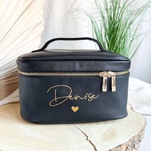 Personalisierte Kosmetiktasche groß für Frauen | mit Namen und Herz | Schminktasche für die Frau | XL Kulturbeutel im Leder-Look | Geschenk