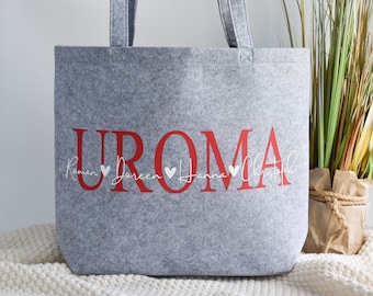 Geschenk für die  Uroma mit den Namen der Enkel | Geschenkidee zum Geburtstag | Einkaufskorb | Maxi Shopper aus Filz personalisiert