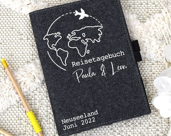 personalisiertes Notizbuch aus Filz | Reisetagebuch mit Namen und Reisedaten | Travel Journey