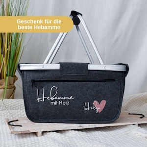 Geschenk für die Hebamme mit Herz und Namen | Geschenkidee zum Abschied für die beste Hebamme | Einkaufskorb aus Filz personalisiert