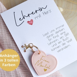 Schlüsselanhänger im Lederlook - Herz | Lehrerin mit Herz | kleines Abschiedsgeschenk mit Karte
