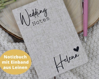 Notizbuch A5 fester Leineneinband | Wedding Notes mit Namen | Hochzeitsplaner | Braut Notizen