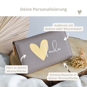 Personalisierte Schmucktasche mit Namen und Herz Schmuckaufbewahrung für Unterwegs Geschenk für Freundin Reiseetui für Schmuck Bild 3
