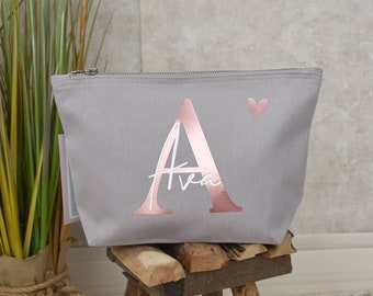 personalisierte Tasche aus Canvas-Baumwolle| Buchstabe und Namen | Kosmetiktasche mit Initialien | Kulturtasche für Damen | Kulturbeutel