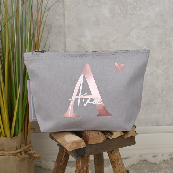 personalisierte Tasche aus Canvas-Baumwolle| Buchstabe und Namen | Kosmetiktasche mit Initialien