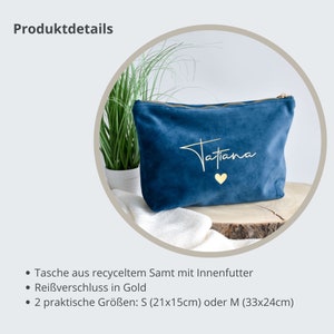 Geschenk Tasche aus Samt Namen mit Herz personalisierte Kosmetiktasche Geschenkidee für Mama, Schwester oder Freundin Bild 2