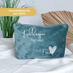 Abschiedsgeschenk - Kollegin mit Herz | Kosmetiktasche aus Samt | personalisiertes Geschenk Lieblingskollegin | Abschied Arbeitskollegin