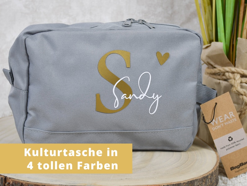 großer personalisierter Kulturbeutel mit Initialen und Namen Kosmetiktasche für Damen & Herren Geschenk Freundin, Schwester, Mama Bild 1