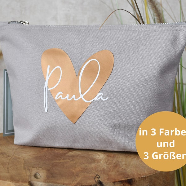 personalisierte Kosmetiktasche aus Baumwolle | Herz mit Namen | Tasche Geburtstagsgeschenk Freundin, Schwester oder Mama - für Frauen