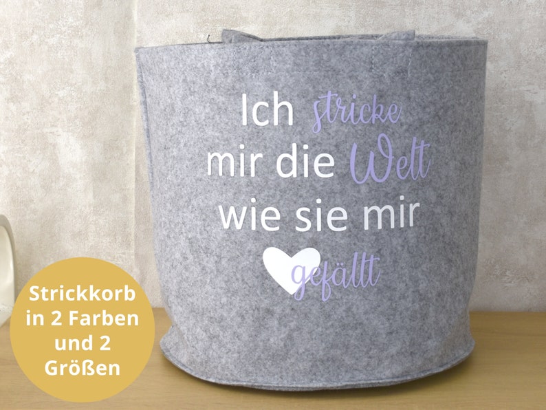 Strickkorb Ich stricke mir die Welt... Aufbewahrung für Wolle Utensilo zum Stricken oder Häkeln Geschenkidee Bild 1