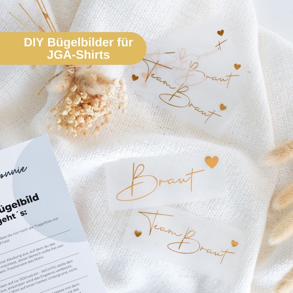 DIY Bügelbild für den JGA | Schriftzüge für Shirts zum Junggesellinnenabschied | JGA Ideen | Bügelbilder Set | Braut und Team Braut