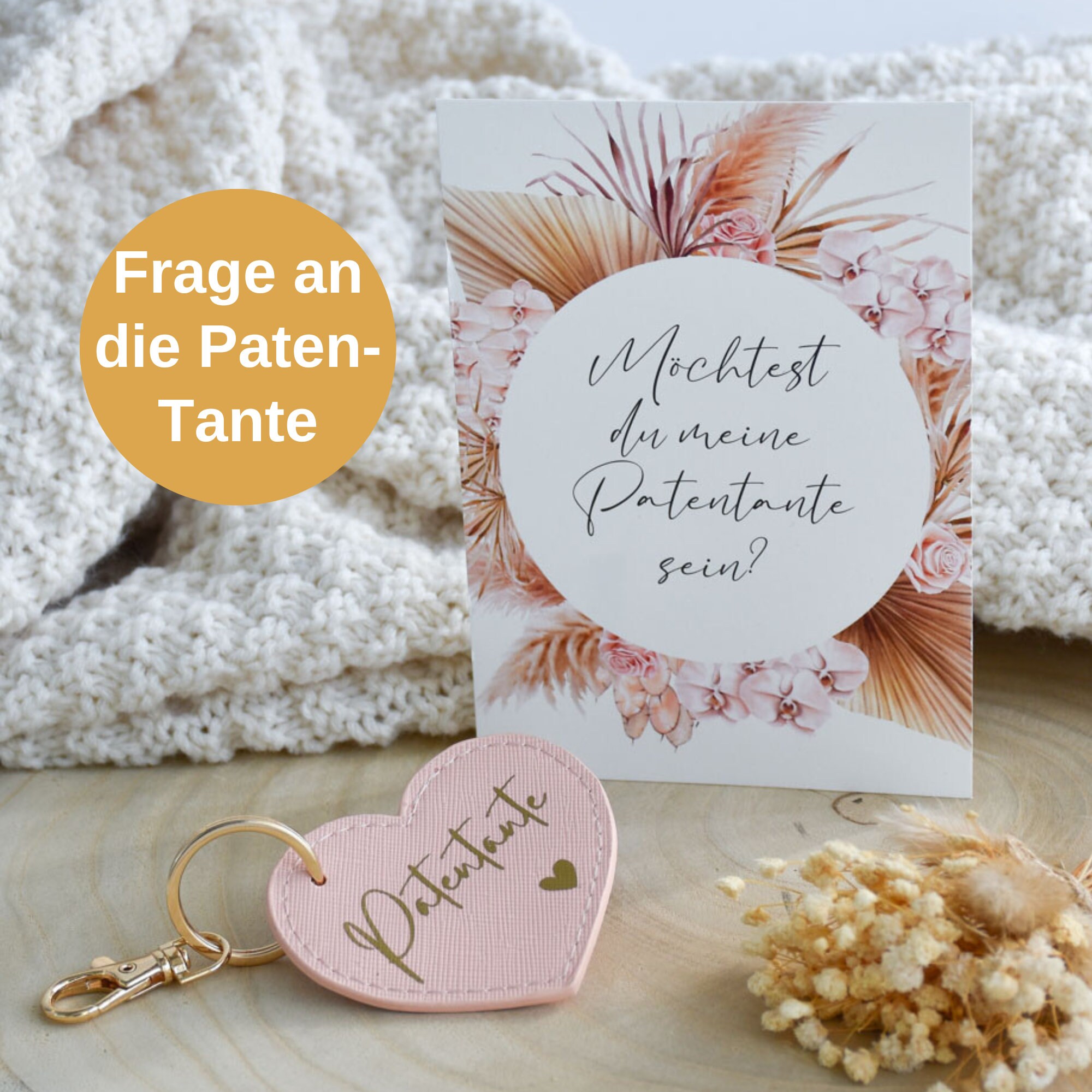 small gift set for the godmother | leather-look keychain and card | ask godmother | baptism gift