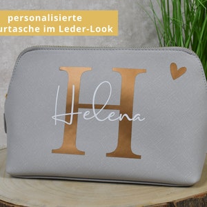 personalisierte Kosmetiktasche für Frauen Buchstabe und Namen Schminktasche für die Frau Kulturbeutel Leder-Look Geschenk Freundin Bild 1