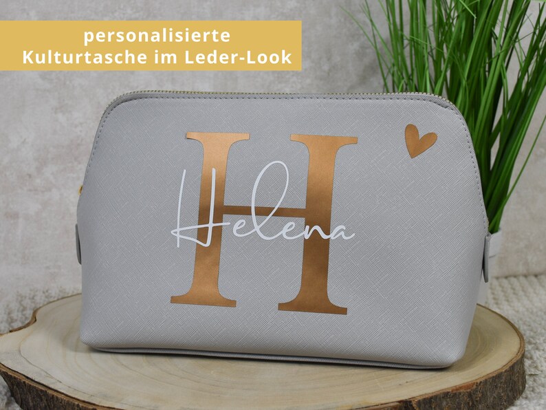 personalisierte Kosmetiktasche für Frauen Buchstabe und Namen Schminktasche für die Frau Kulturbeutel Leder-Look Geschenk Freundin Bild 1