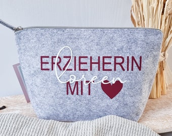 personalisierte Tasche aus Filz | Erzieherin mit Herz und Namen | Design 2 | Erzieherin Geschenk Abschied