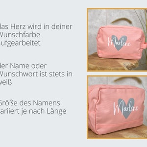 großer Kulturbeutel personalisiert für Frauen Herz mit Namen Kosmetiktasche für die Frau Geschenk Freundin, Schwester, Mama auf Reisen Bild 3