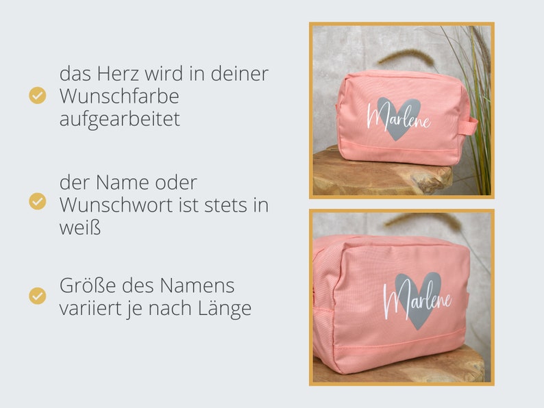 großer Kulturbeutel personalisiert für Frauen Herz mit Namen Kosmetiktasche für die Frau Geschenk Freundin, Schwester, Mama auf Reisen Bild 3