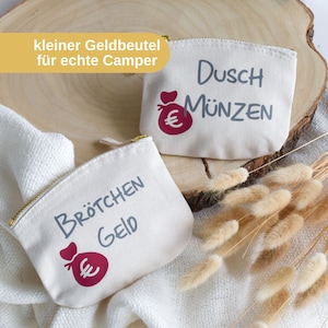 Kleiner Geldbeutel für Camper | personalisiertes Geschenk zum Urlaub | Brötchen Geld | Duschmünzen | Klimpergeld | Großbuchstaben