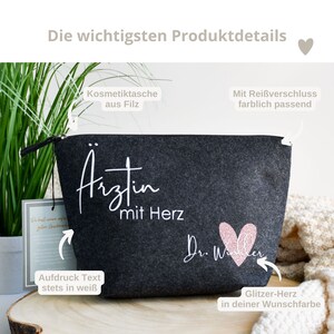 personalisierte Tasche aus Filz Ärztin mit Herz und Namen Glitzer Dankeschön Bild 2